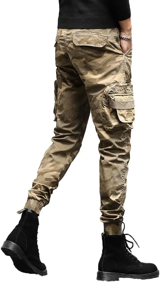 Men's Camouflage Military Cargo Pants Cotton Slim Fit Multi Pockets Tactical Pants