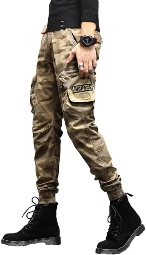 Men's Camouflage Military Cargo Pants Cotton Slim Fit Multi Pockets Tactical Pants