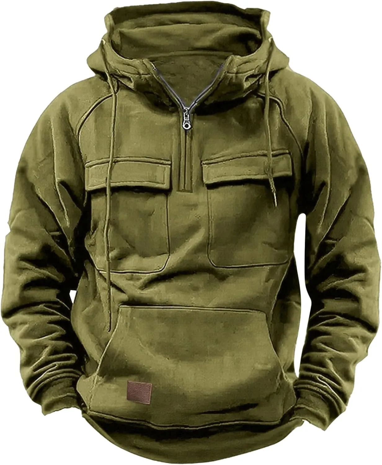 Men's Cargo Hoodies Long Sleeve Quarter Zip Tactical Sweatshirt with Multi Pockets Active Athletic Pullover Tops