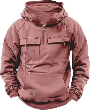 Men's Cargo Hoodies Long Sleeve Quarter Zip Tactical Sweatshirt with Multi Pockets Active Athletic Pullover Tops