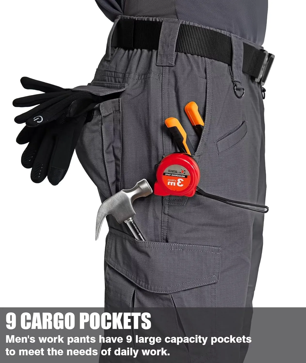 Men's Cargo Pants Ripstop Water Resistant Hiking Work Pants Outdoor Multi Pockets Army Tactical Pants (Not Belt)