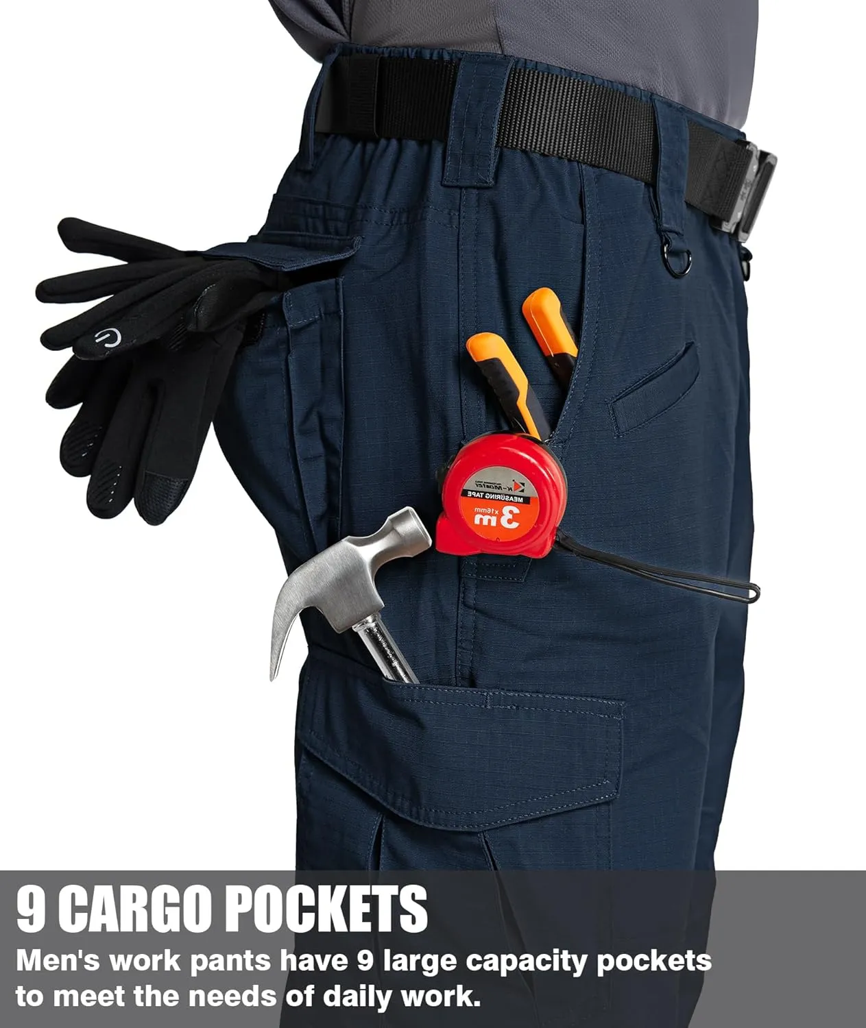 Men's Cargo Pants Ripstop Water Resistant Hiking Work Pants Outdoor Multi Pockets Army Tactical Pants (Not Belt)