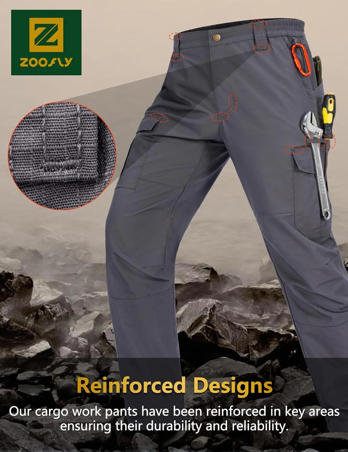Mens Cargo Pants Waterproof Hiking Pants for Men Ripstop Tactical Pants Multi Work Pants with 7 Pockets
