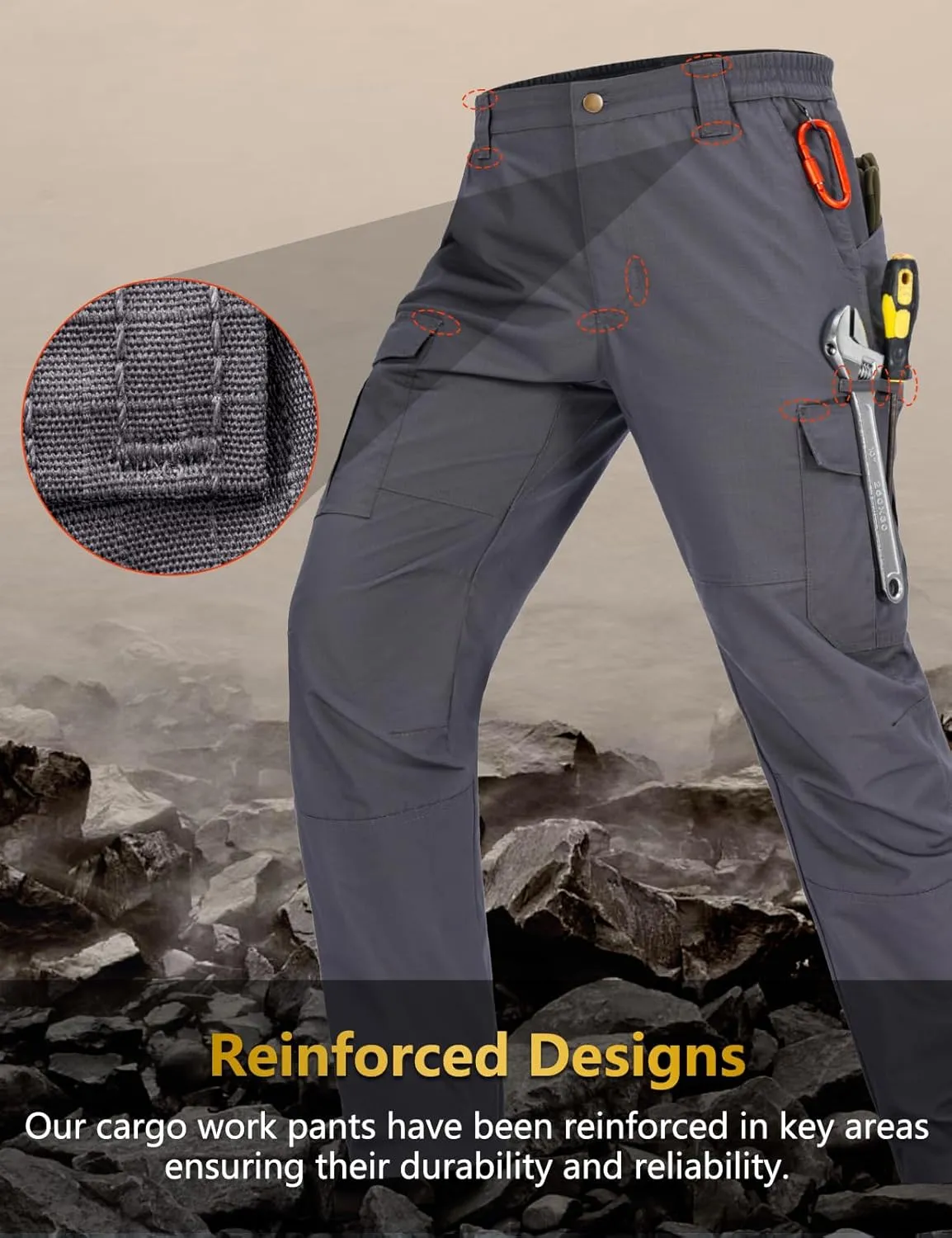 Mens Cargo Pants Waterproof Hiking Pants for Men Ripstop Tactical Pants Multi Work Pants with 7 Pockets