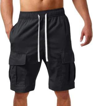 Mens Cargo Shorts Outdoor Drawstring Hiking Relaxed fit Cargo Elastic Waist Shorts Fashion Multi Pockets Short Pants