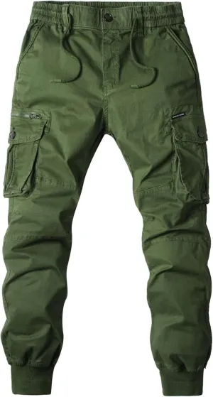 Mens Cargo Sweatpants Casual Fall Fashion Drawstring Jogger Trousers with Multi Pockets Lightweight Outdoor Pants