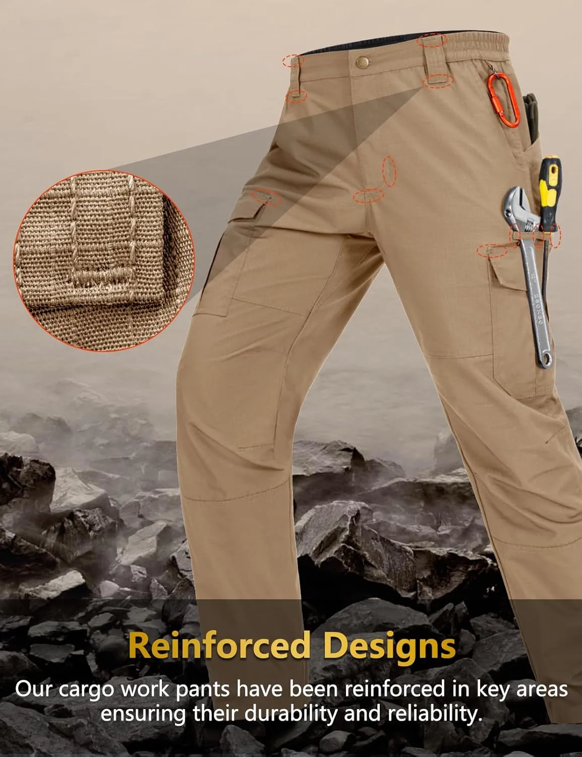 Mens Cargo Work Pants Waterproof Hiking Pants for Men Ripstop Tactical Pants Multi Work Pants with 7 Pockets