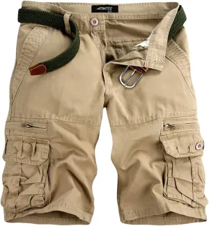 Mens Casual Shorts Stretch Waist Multi Pocket Relaxed Fit Cargo Shorts Outdoor Fashion Sport Tooling Shorts No Belt