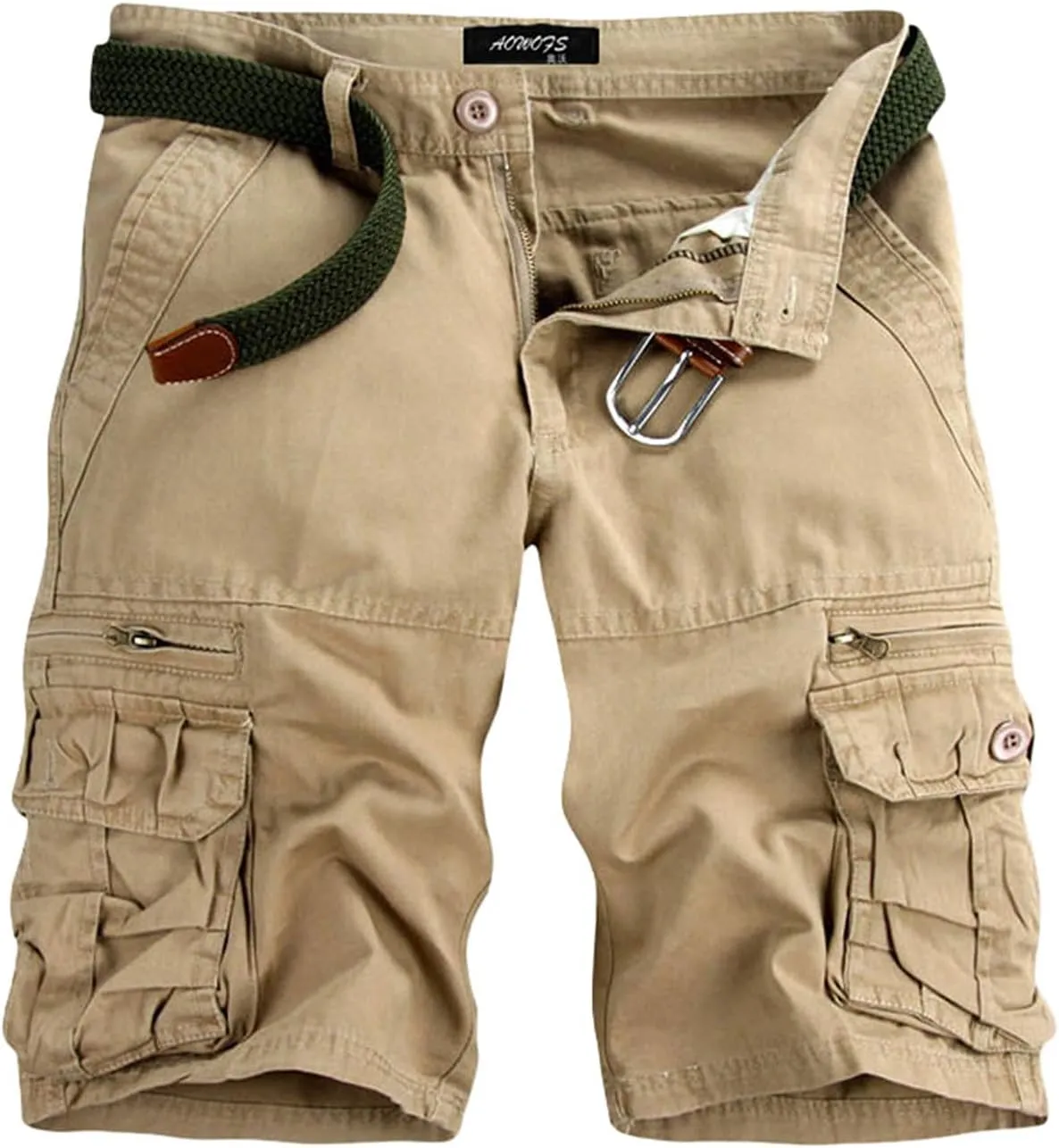 Mens Casual Shorts Stretch Waist Multi Pocket Relaxed Fit Cargo Shorts Outdoor Fashion Sport Tooling Shorts No Belt