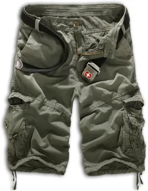 Mens Casual Slim Fit Cotton Solid Multi-Pocket Cargo Camouflage Shorts
