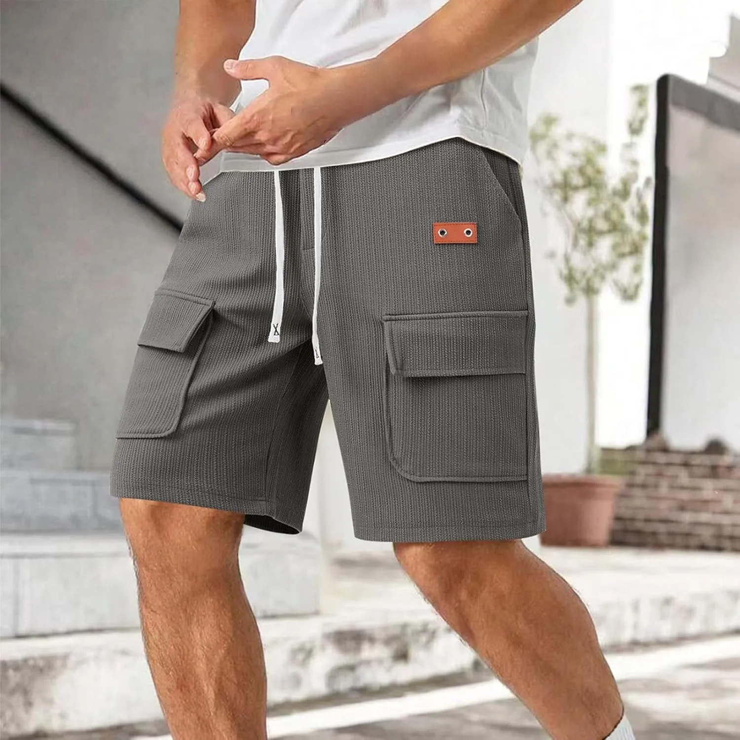Mens Casual Summer Shorts Cargo Design Lightweight Stretch Waist Multi Pocket Outdoor Lounge Wear