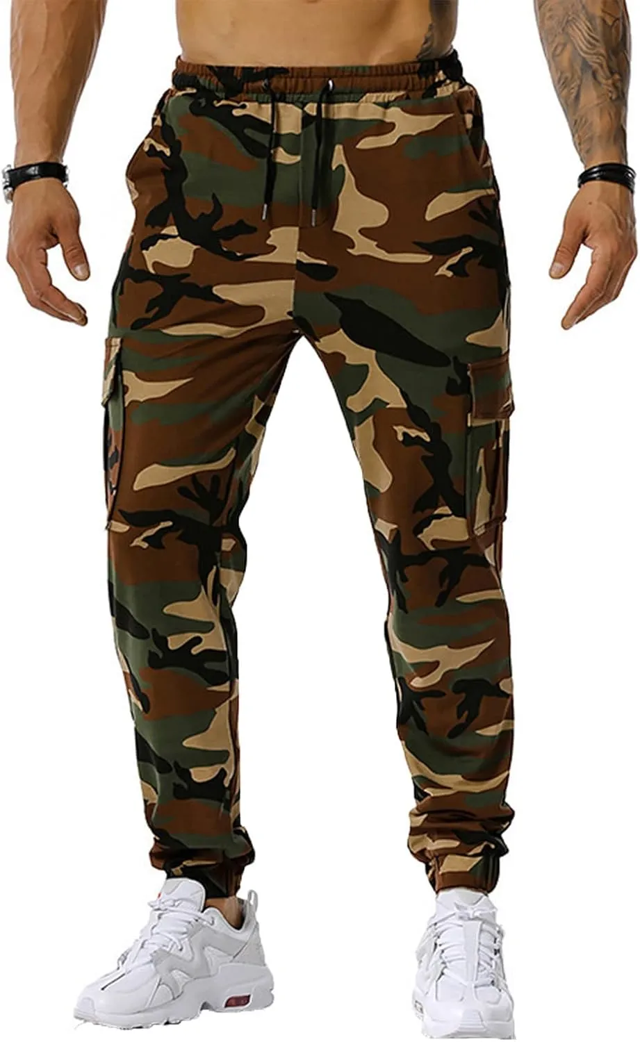 Men's Casual Sweatpants Overalls Elastic Waist Drawstring Multi Pocket Pants Hiking Pants Cotton Twill Pants