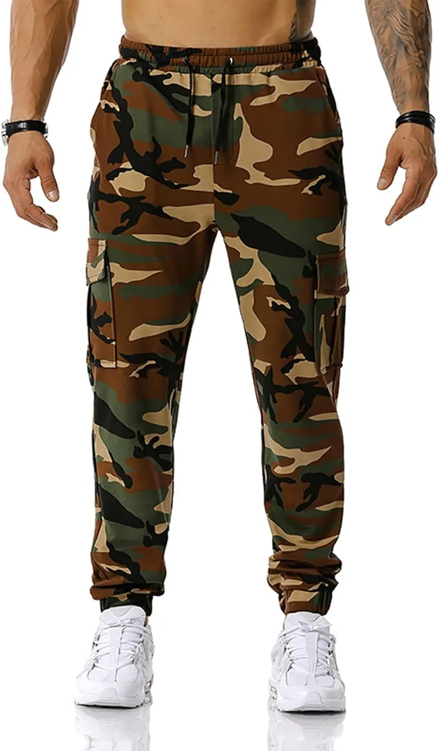 Men's Casual Sweatpants Overalls Elastic Waist Drawstring Multi Pocket Pants Hiking Pants Cotton Twill Pants