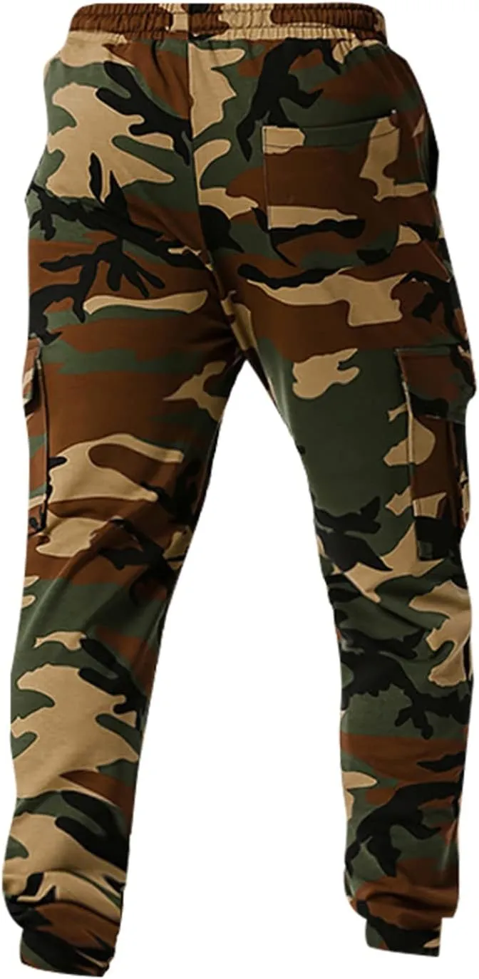 Men's Casual Sweatpants Overalls Elastic Waist Drawstring Multi Pocket Pants Hiking Pants Cotton Twill Pants