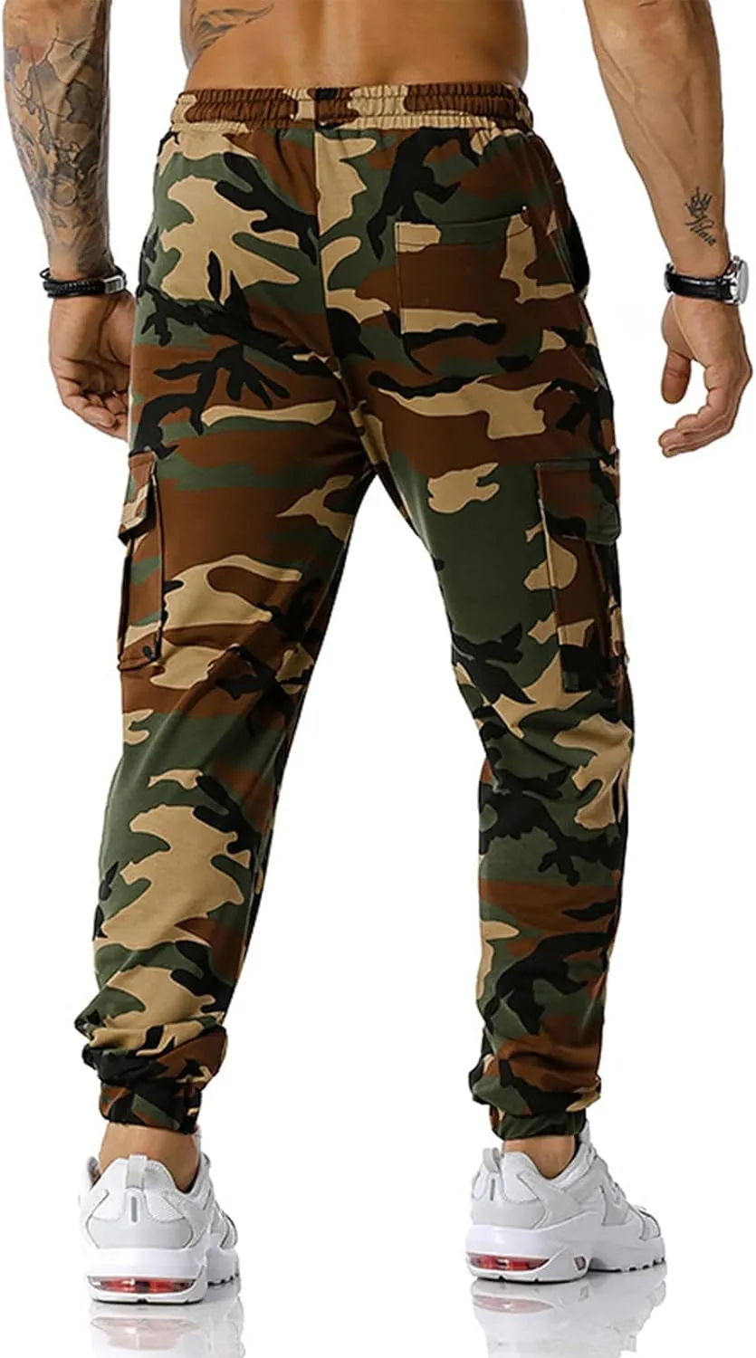 Men's Casual Sweatpants Overalls Elastic Waist Drawstring Multi Pocket Pants Hiking Pants Cotton Twill Pants