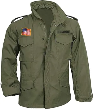 Mens Cotton M65 Coat Jacket | Olive Greene US Army Field Multi Pocket Coat