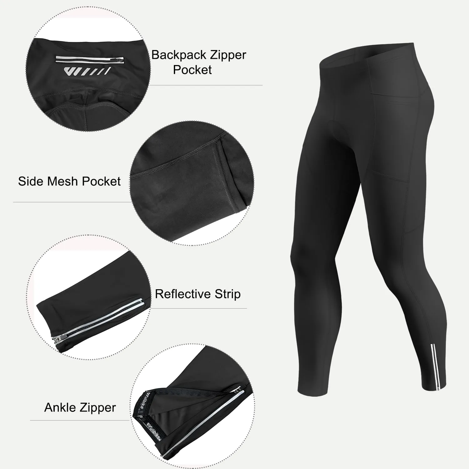 Mens Cycling Pants,4D Padded Road Bike Bicycle Tights Outdoor Biking Leggings with Pockets