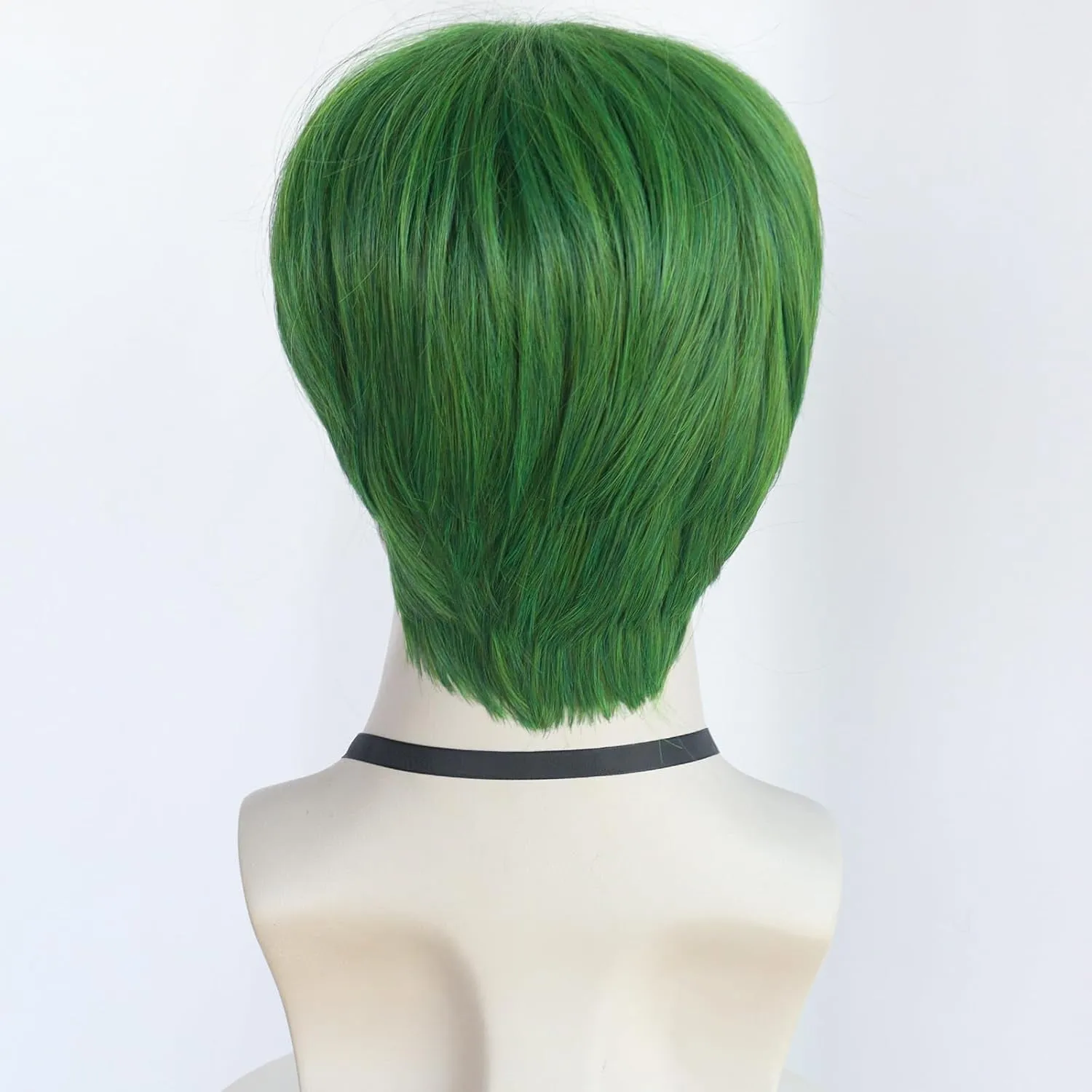 Mens Green Wig Short Straight Green Boys Anime Wig Heat Resistant Synthetic Hair for Halloween Cosplay