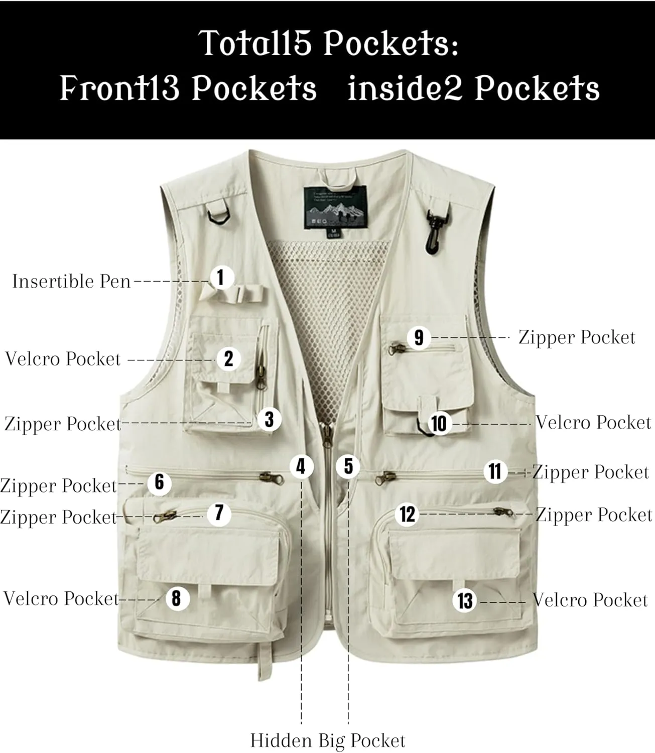 Men's Lightweight Mesh Fishing Vest Utility Outdoor Multi-Pocket Hunting Cargo Vest