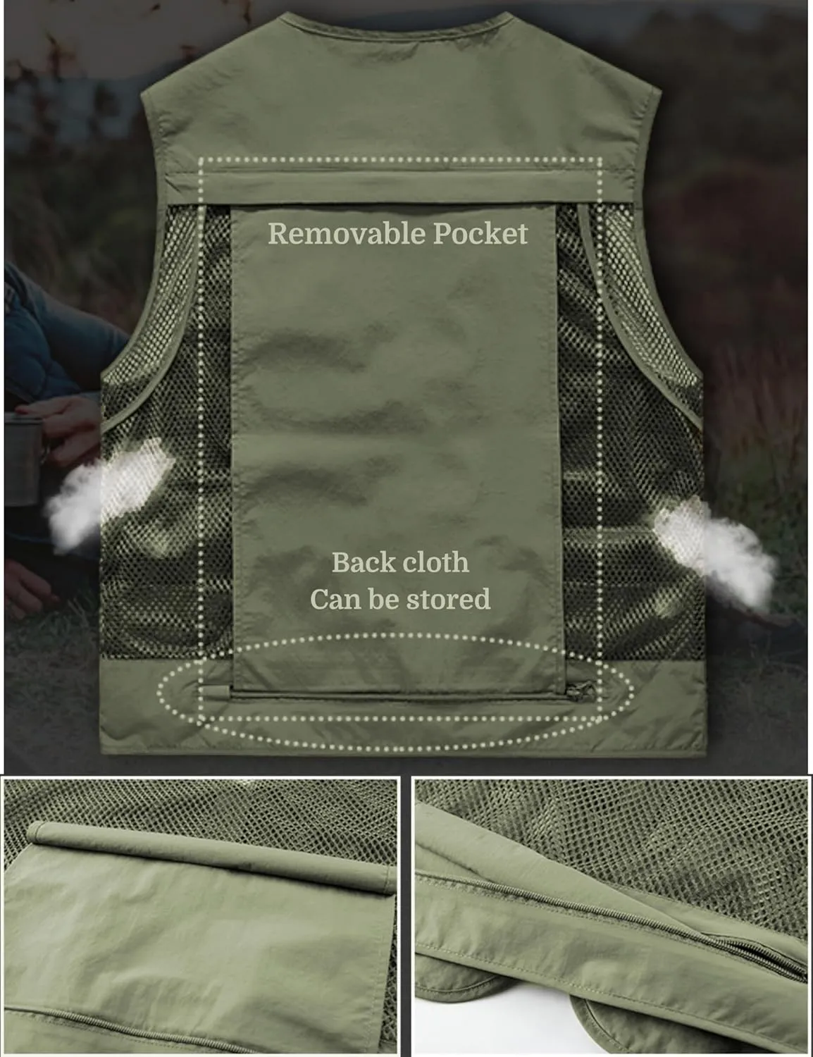 Men's Lightweight Mesh Fishing Vest Utility Outdoor Multi-Pocket Hunting Cargo Vest