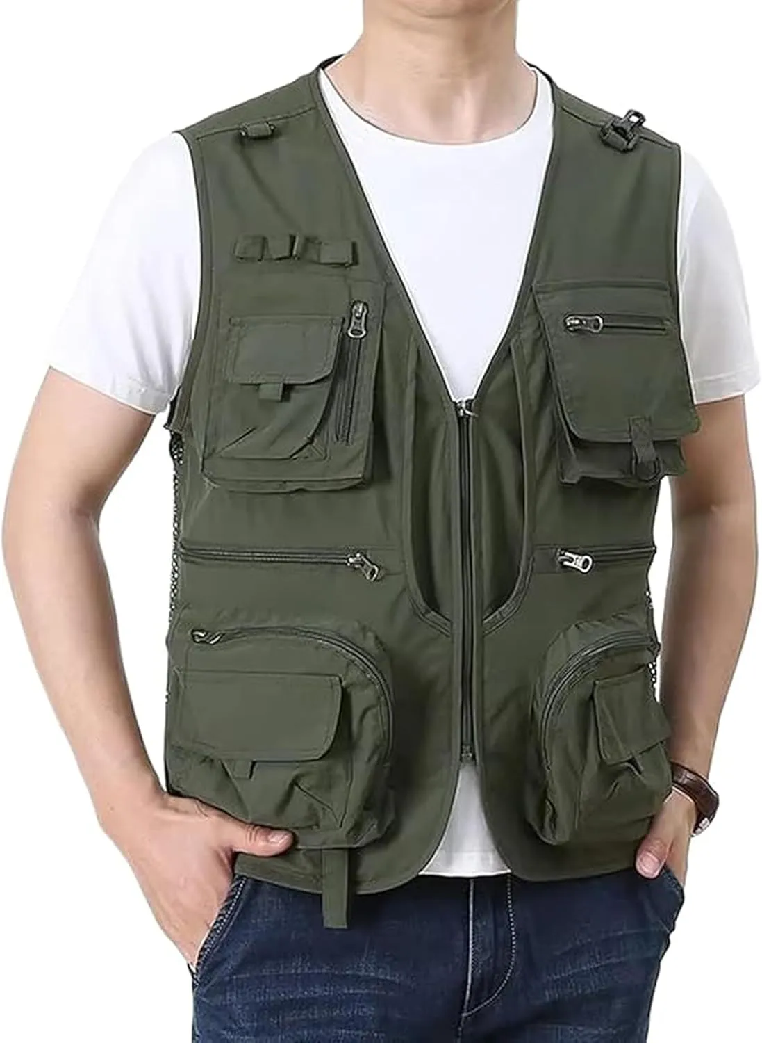 Men's Lightweight Mesh Fishing Vest Utility Outdoor Multi-Pocket Hunting Cargo Vest