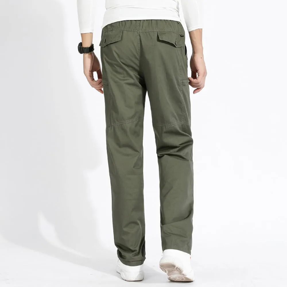 Men's Loose Fit Cargo Pants Drawstring Cotton Tactical Pants with Zipper Pockets