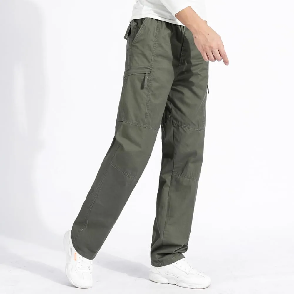 Men's Loose Fit Cargo Pants Drawstring Cotton Tactical Pants with Zipper Pockets