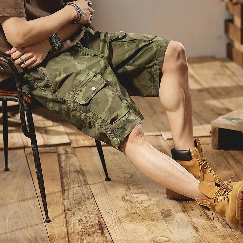 Men's Multi Pockets Camouflage Cargo Shorts Summer Regular Fit Cotton Military Shorts