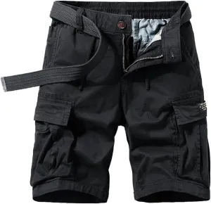 Men's Multi Pockets Tactical Cargo Shorts Summer Drawstring Cotton Regular Fit Work Shorts