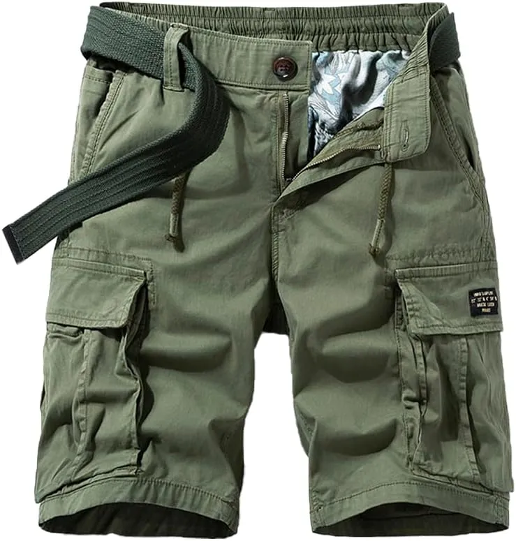 Men's Multi Pockets Tactical Cargo Shorts Summer Drawstring Cotton Regular Fit Work Shorts