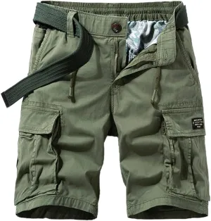 Men's Multi Pockets Tactical Cargo Shorts Summer Drawstring Cotton Regular Fit Work Shorts
