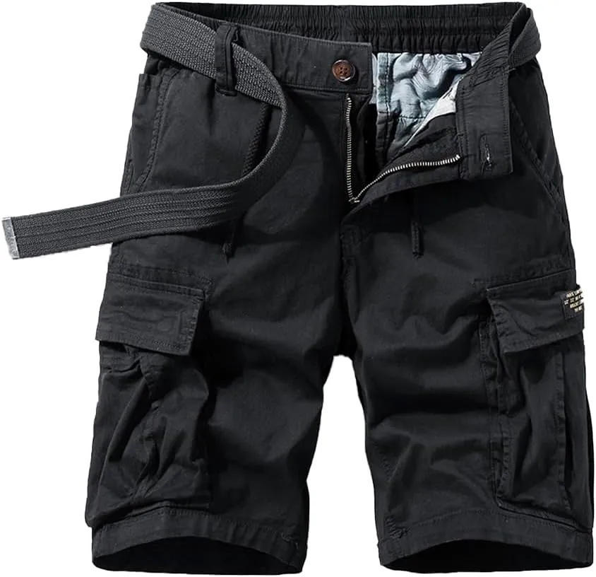 Men's Multi Pockets Tactical Cargo Shorts Summer Drawstring Cotton Regular Fit Work Shorts