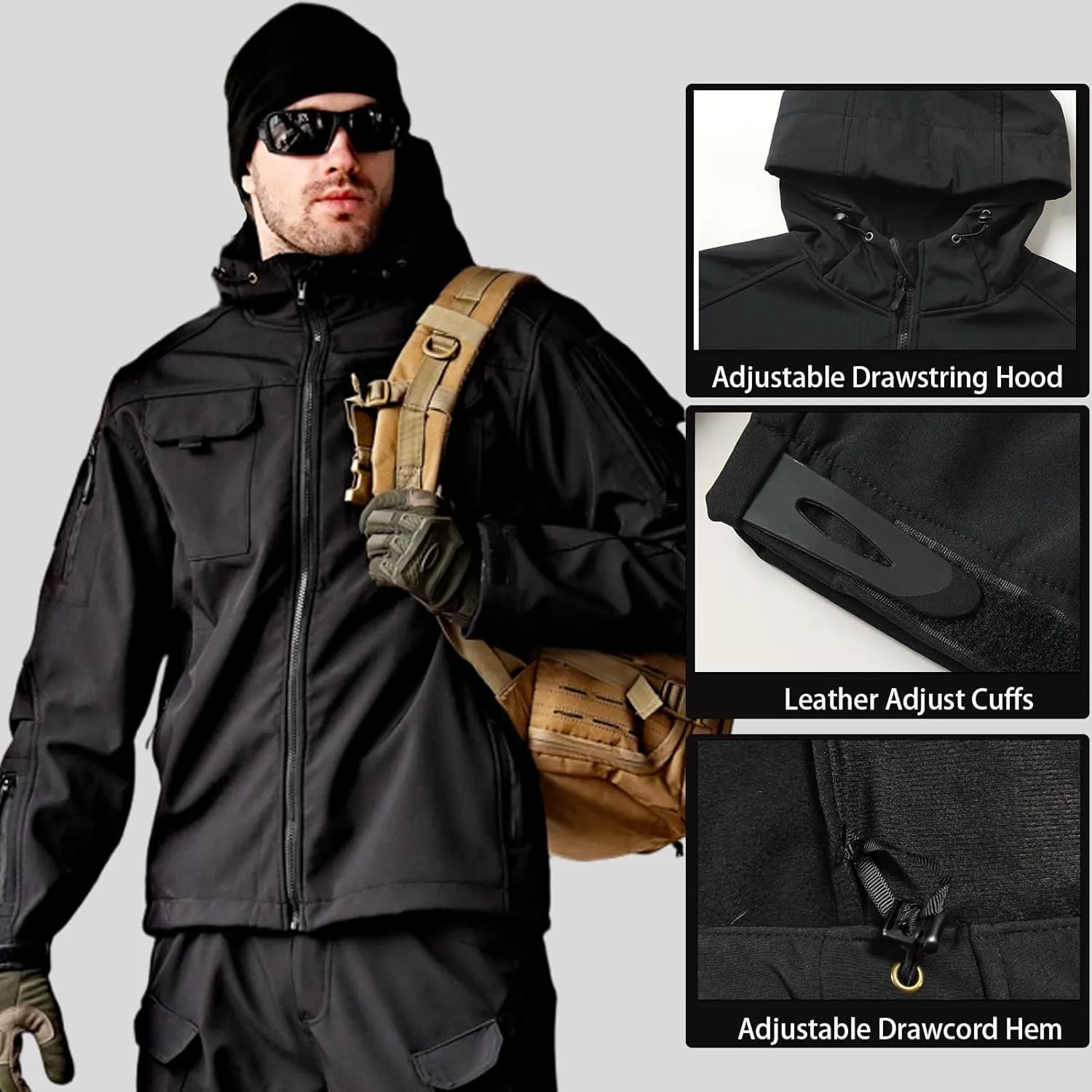 Men's Outdoor Tactical Jacket Softshell Waterproof Lightweight Windbreaker Multi Pockets Hunting Hiking Jackets