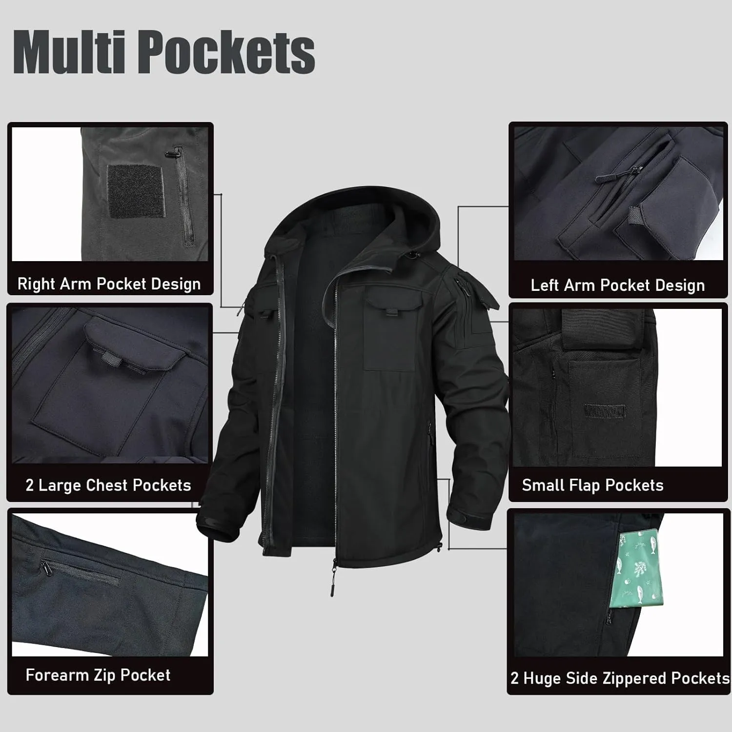 Men's Outdoor Tactical Jacket Softshell Waterproof Lightweight Windbreaker Multi Pockets Hunting Hiking Jackets