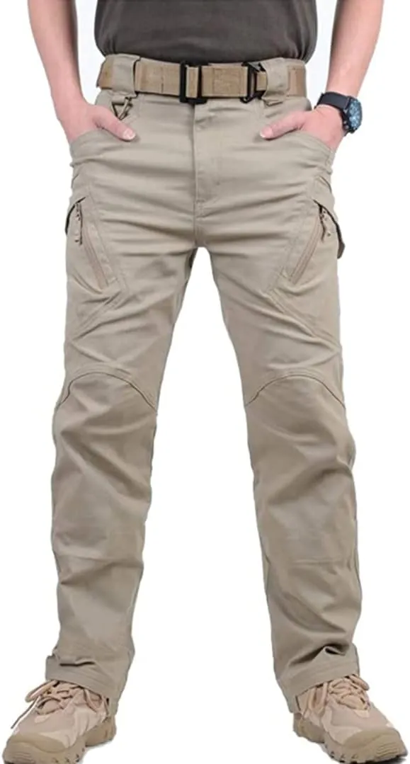 Men's Outdoor Work Military Tactical Pants Lightweight Ripstop Combat Trousers Hiking Pant with 9 Pockets No Belt