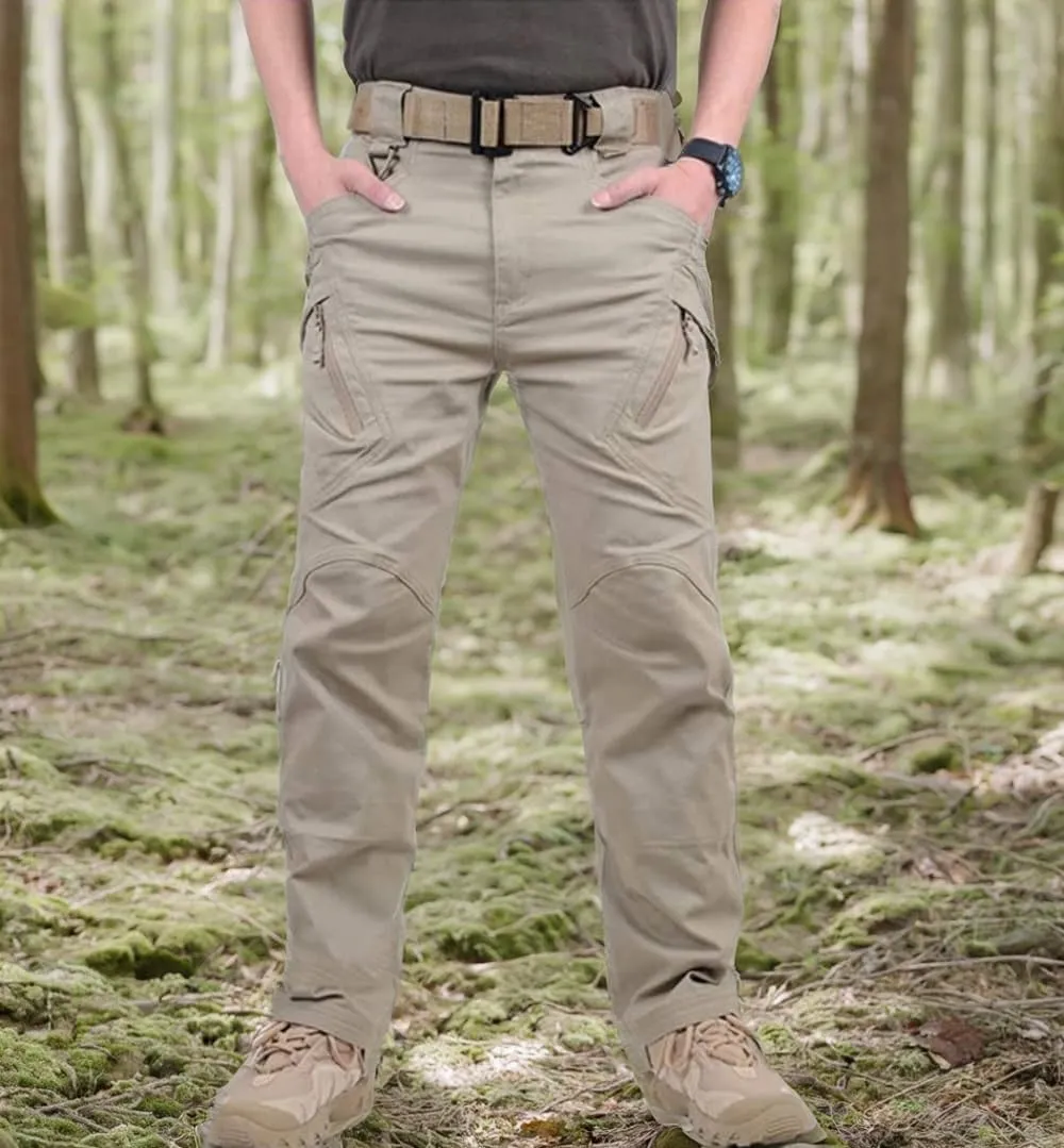 Men's Outdoor Work Military Tactical Pants Lightweight Ripstop Combat Trousers Hiking Pant with 9 Pockets No Belt