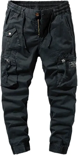 Men's Regular Fit Military Cargo Pants Multi Pockets Cotton Drawstring Tactical Trousers