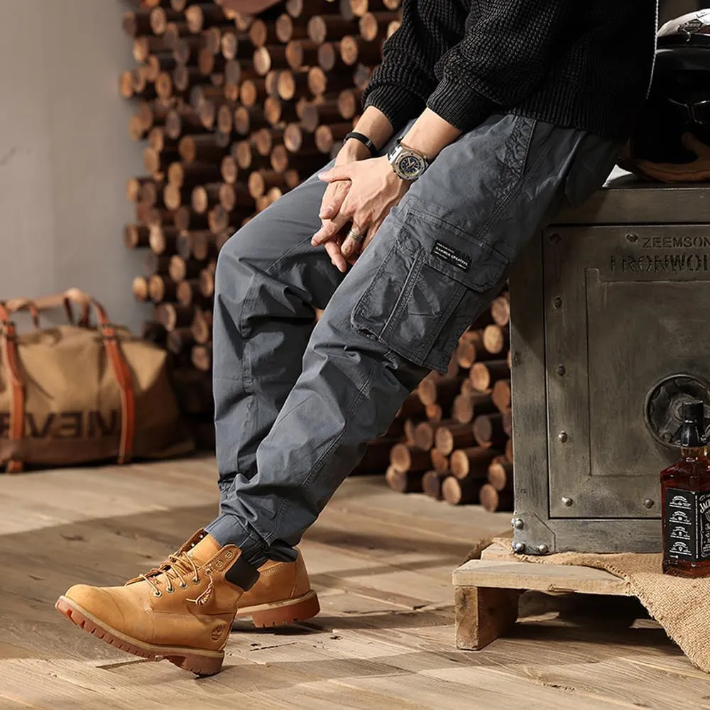 Men's Regular Fit Military Cargo Pants Multi Pockets Drawstring Cotton Tactical Pants