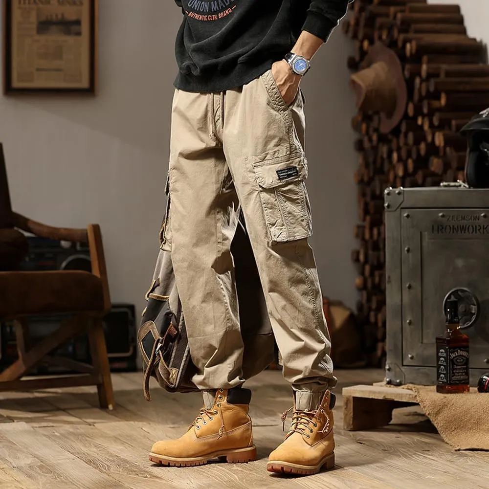 Men's Regular Fit Military Cargo Pants Multi Pockets Drawstring Cotton Tactical Pants