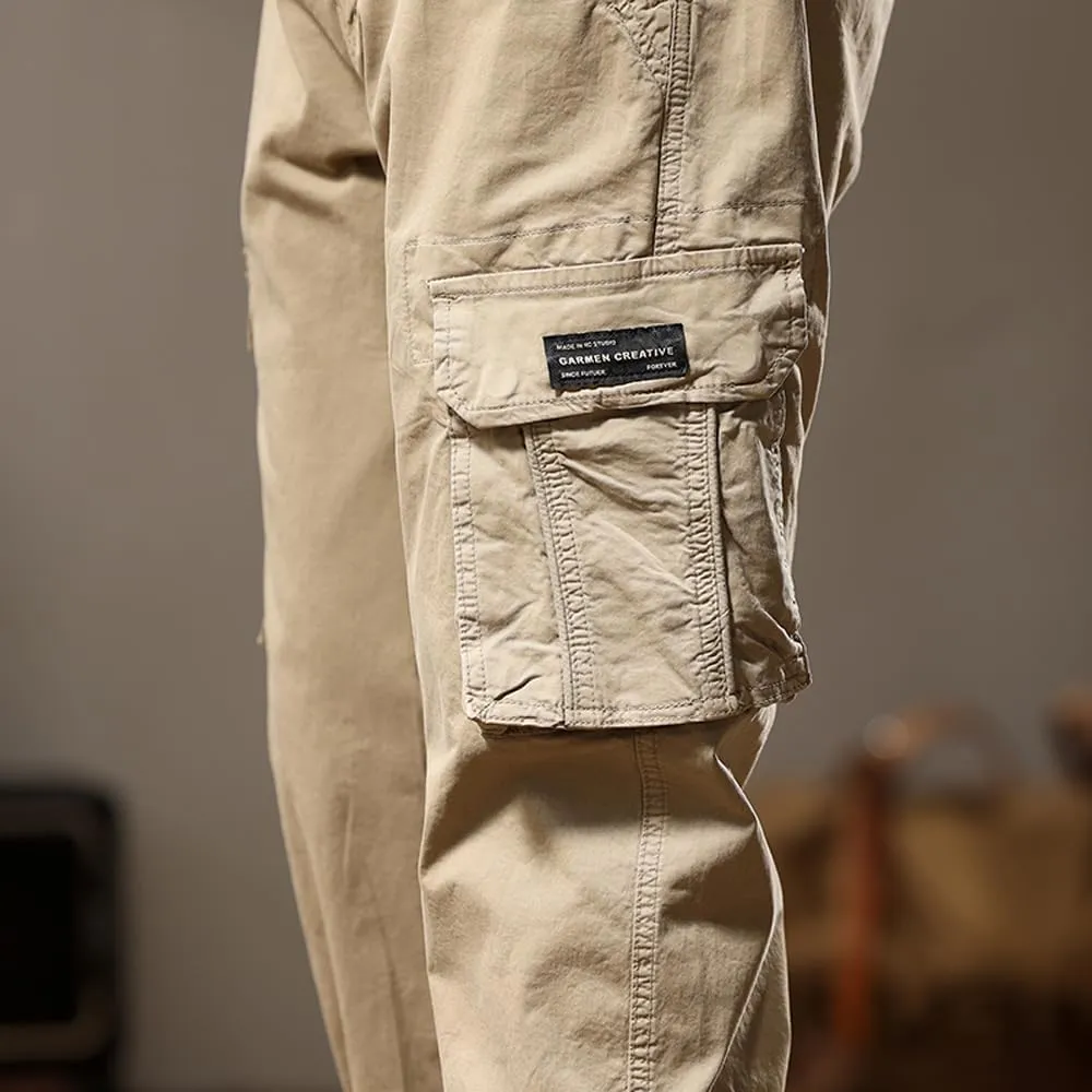 Men's Regular Fit Military Cargo Pants Multi Pockets Drawstring Cotton Tactical Pants