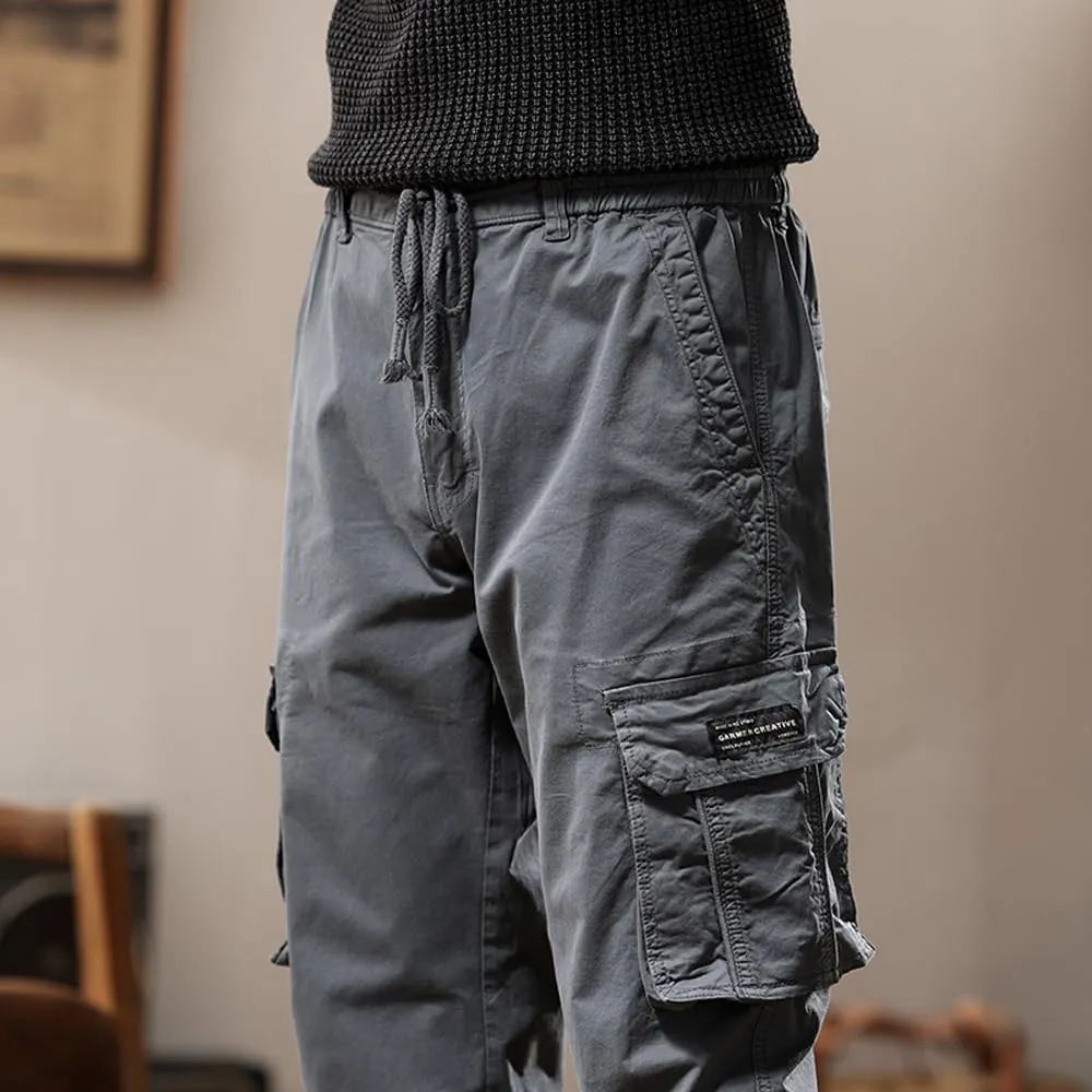 Men's Regular Fit Military Cargo Pants Multi Pockets Drawstring Cotton Tactical Pants