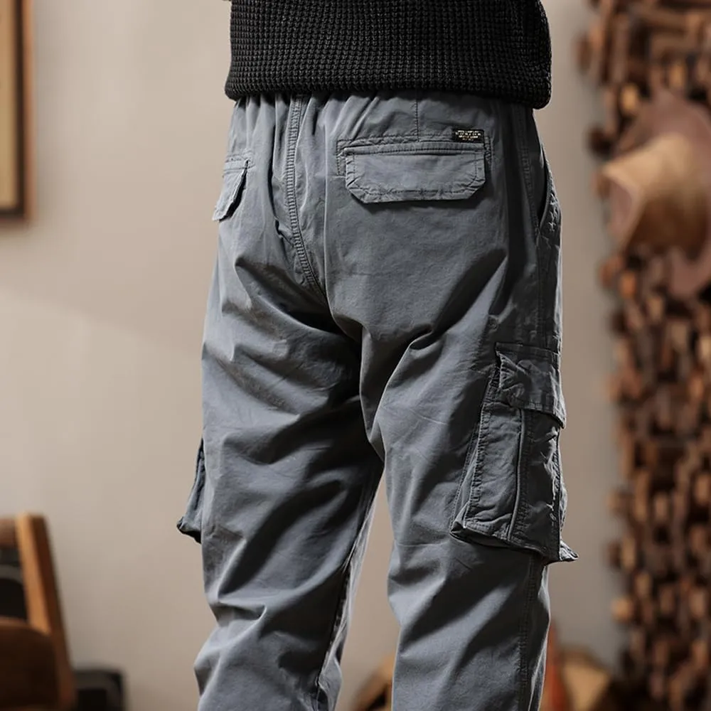 Men's Regular Fit Military Cargo Pants Multi Pockets Drawstring Cotton Tactical Pants