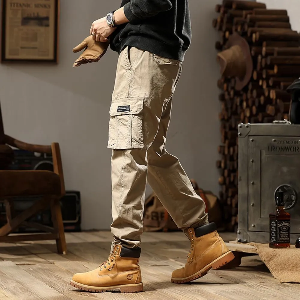 Men's Regular Fit Military Cargo Pants Multi Pockets Drawstring Cotton Tactical Pants