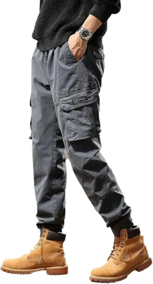 Men's Regular Fit Military Cargo Pants Multi Pockets Drawstring Cotton Tactical Pants