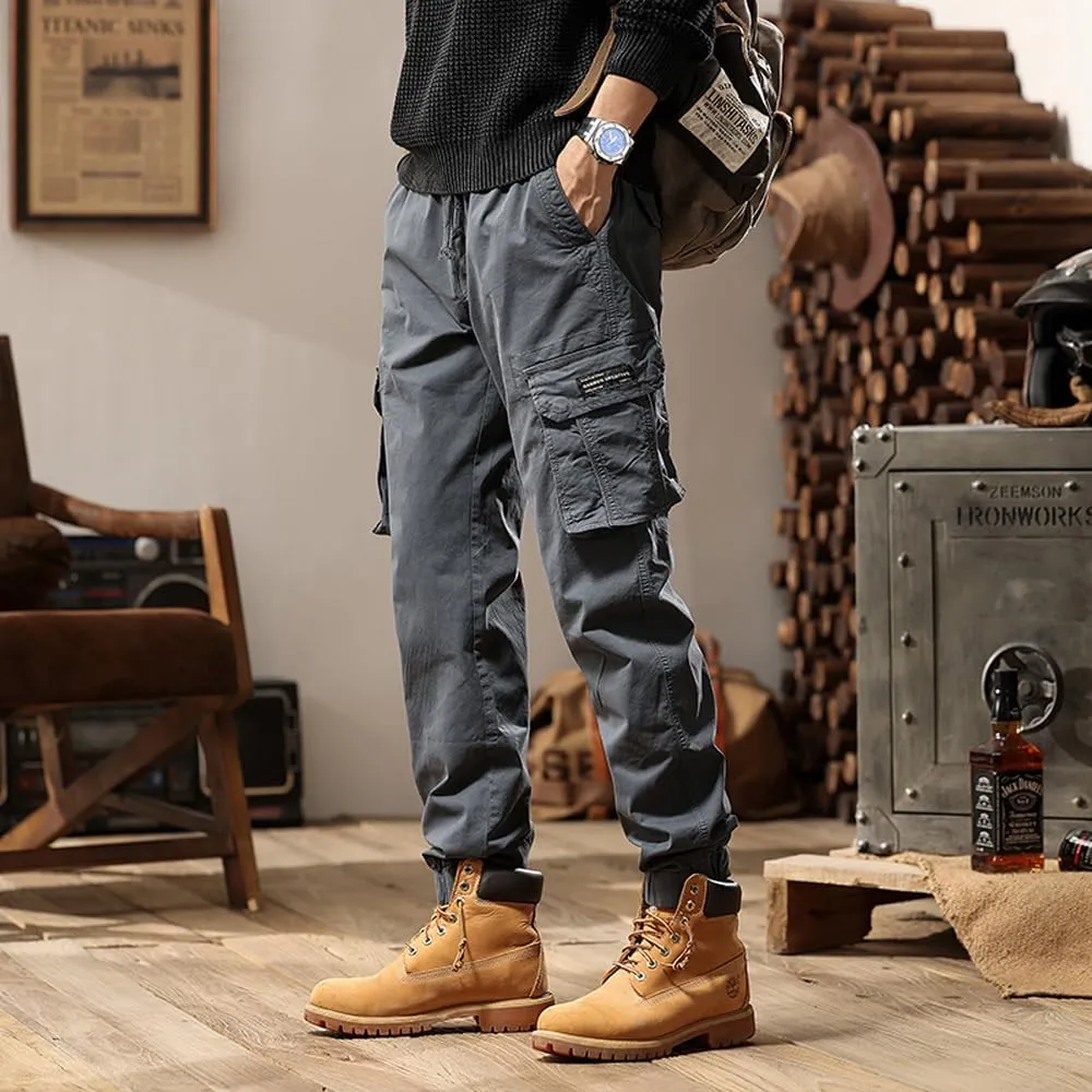 Men's Regular Fit Military Cargo Pants Multi Pockets Drawstring Cotton Tactical Pants