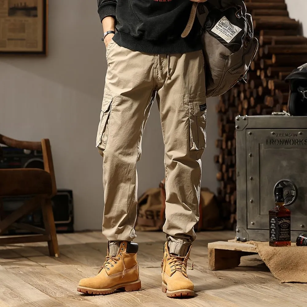 Men's Regular Fit Military Cargo Pants Multi Pockets Drawstring Cotton Tactical Pants