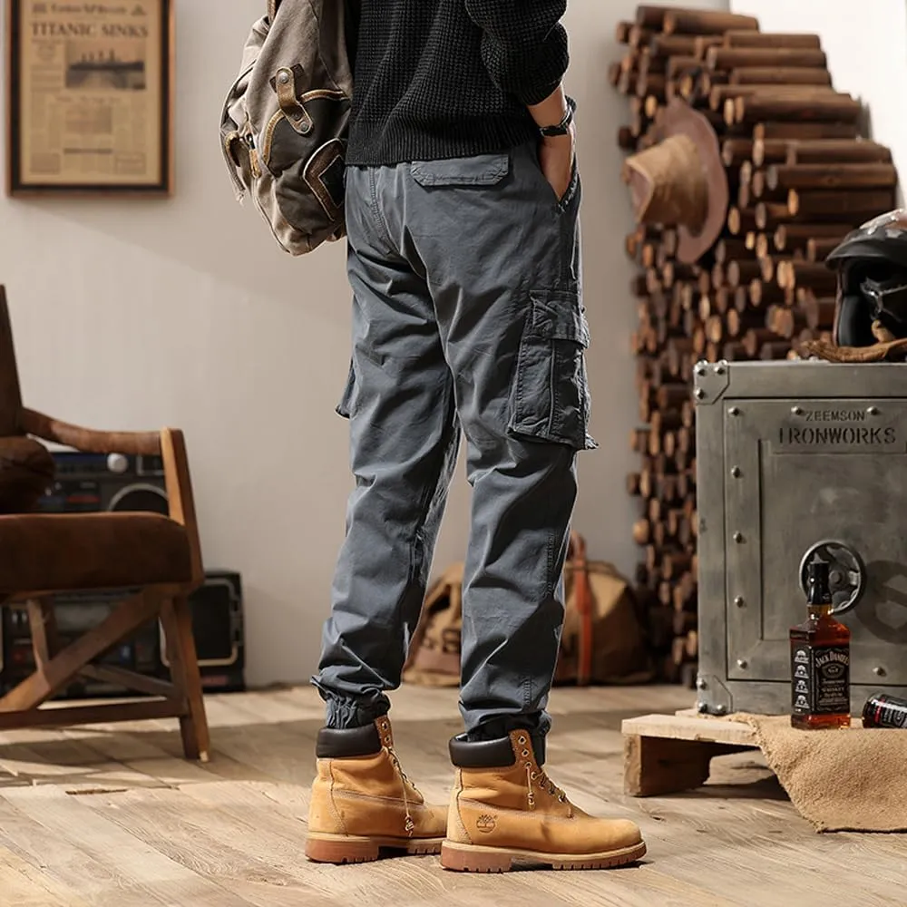 Men's Regular Fit Military Cargo Pants Multi Pockets Drawstring Cotton Tactical Pants