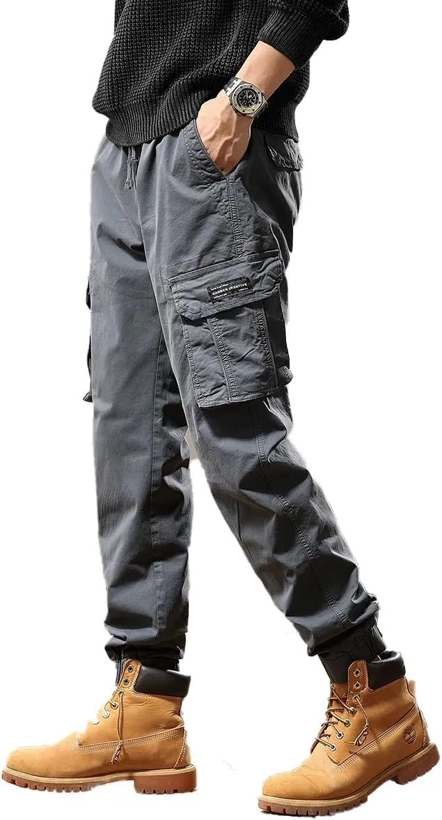 Men's Regular Fit Military Cargo Pants Multi Pockets Drawstring Cotton Tactical Pants