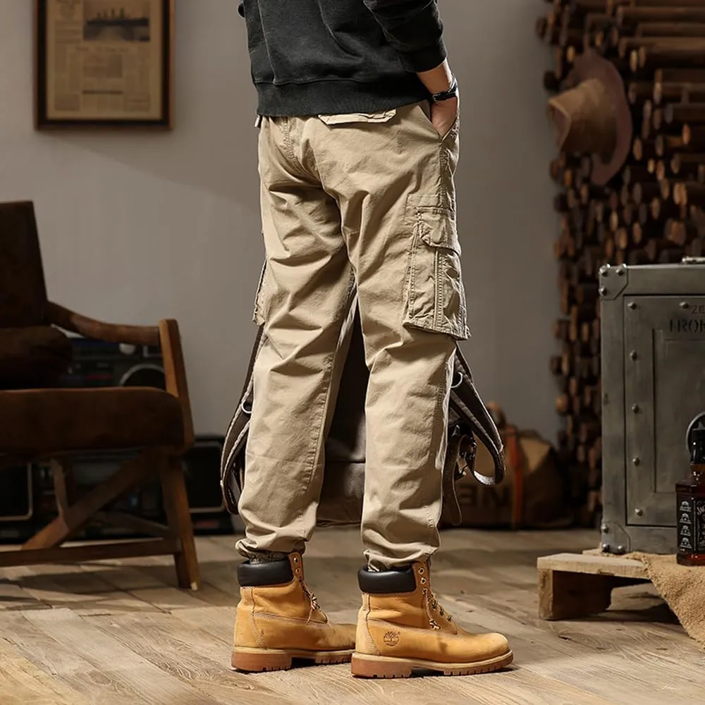 Men's Regular Fit Military Cargo Pants Multi Pockets Drawstring Cotton Tactical Pants