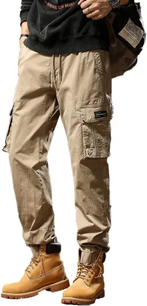 Men's Regular Fit Military Cargo Pants Multi Pockets Drawstring Cotton Tactical Pants